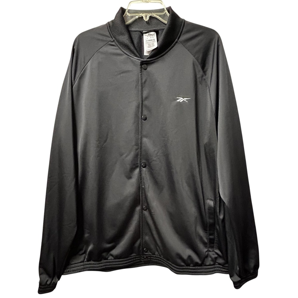 Reebok 2XL Mens‎ Basketball Snap Front Jacket Black Casual Active Sportswear NEW